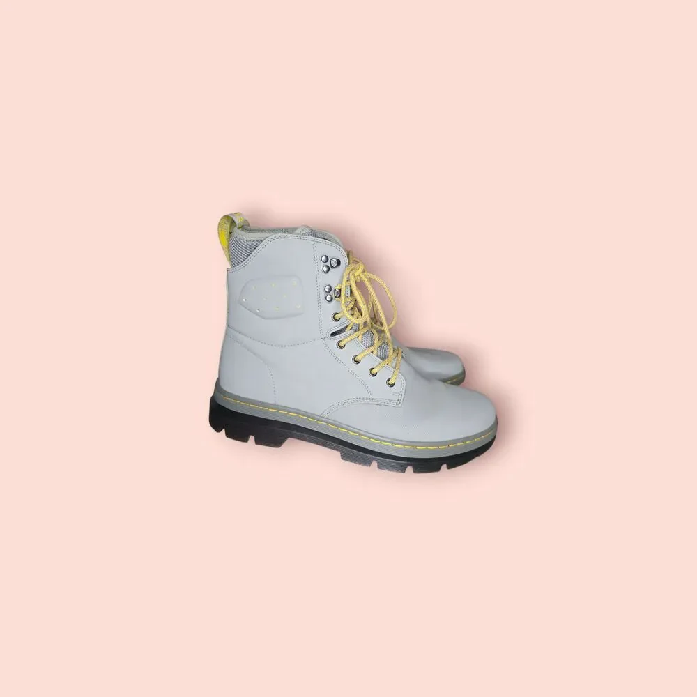Dr. Martens Quinton Extra Tough Nylon Leather Boots Light Gray Yellow Men's 11